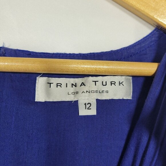 Trina Turk Women's Sheath Dress Embroidered Cotton Linen Cobalt Blue Size 12 - Picture 6 of 12